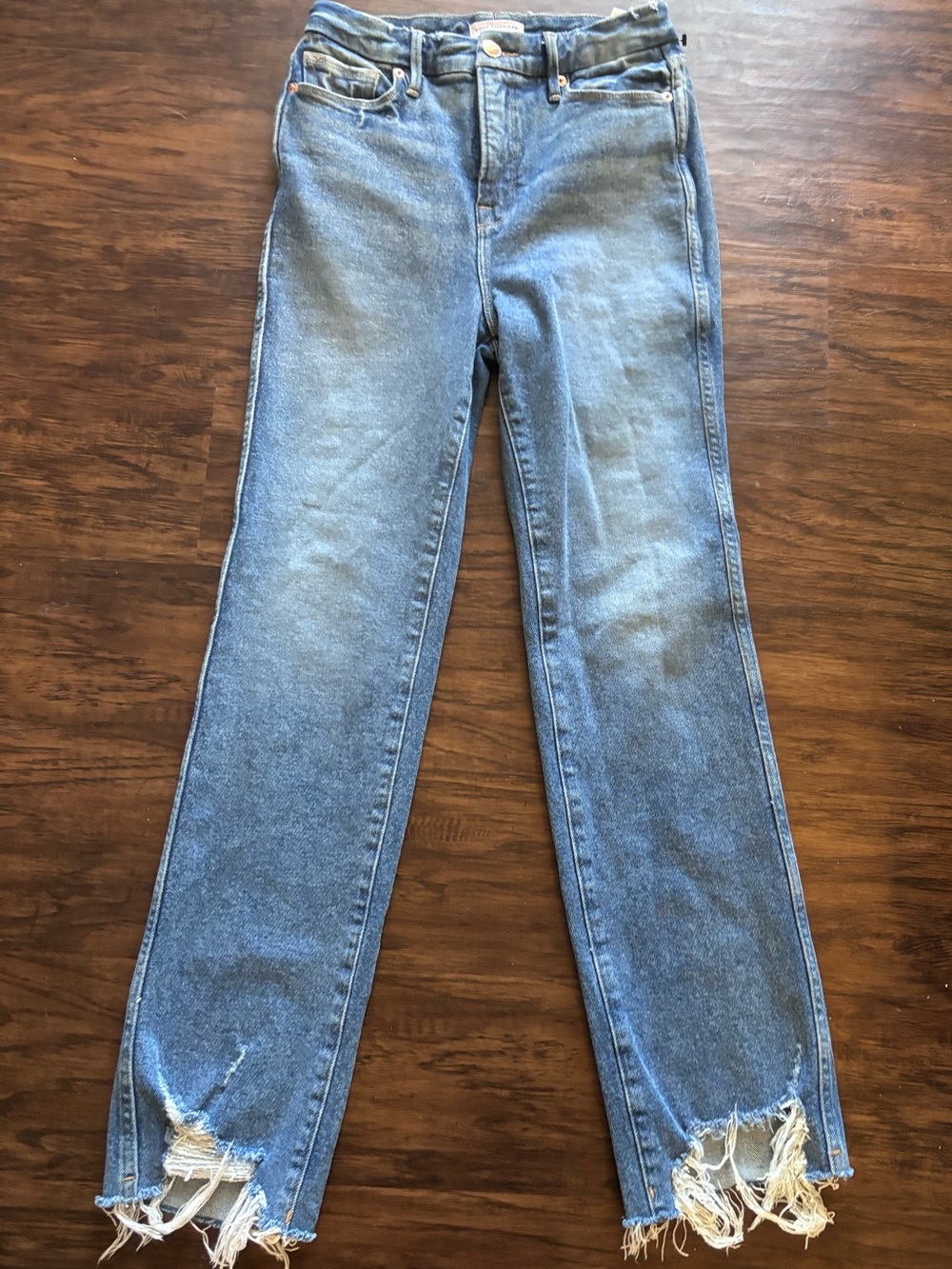 Good American Light Blue Distressed Straight-Leg Jeans